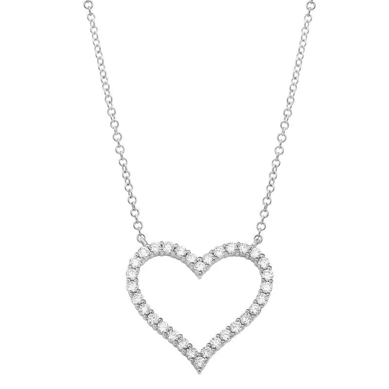 women’s colorful gemstone necklaces-14k White Gold Open Heart Diamond Necklace