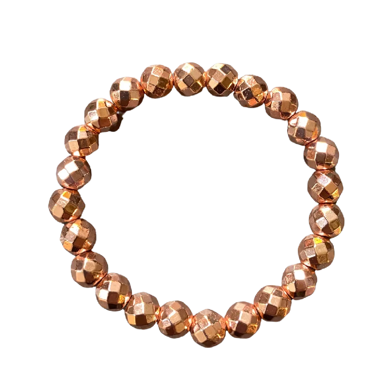 women’s vintage bracelets-Rose Gold Hematite Faceted 8mm