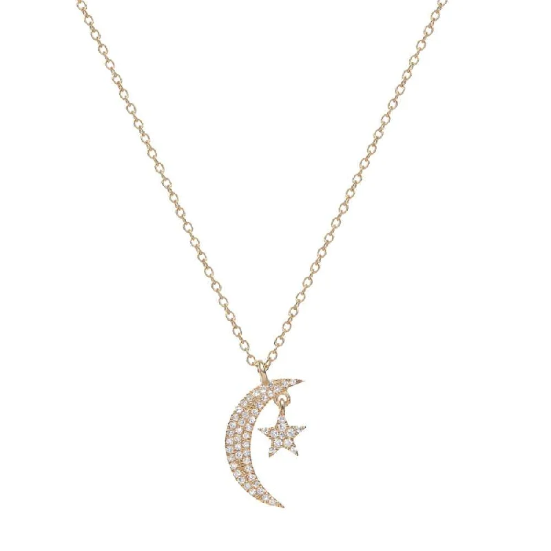 women’s designer gemstone necklaces-MOON AND STAR DANGLE DIAMOND NECKLACE, GOLD