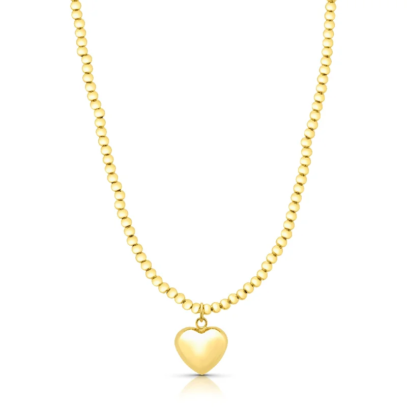 women’s sterling silver choker necklaces-PUFFED HEART BALL NECKLACE, GOLD