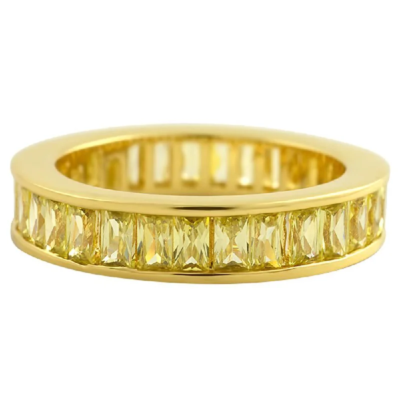 women’s antique rings-Canary Baguette Eternity Gold CZ Bling Bling Ring