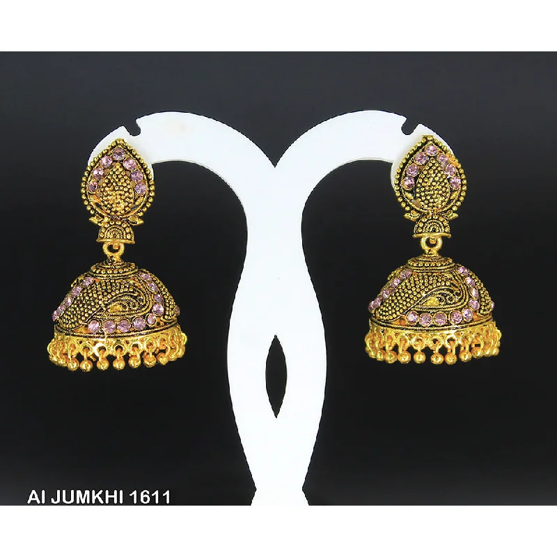 women’s elegant earrings-Mahavir Gold Plated Pink Stone Jhumki Earrings -AI Jumkhi 1611