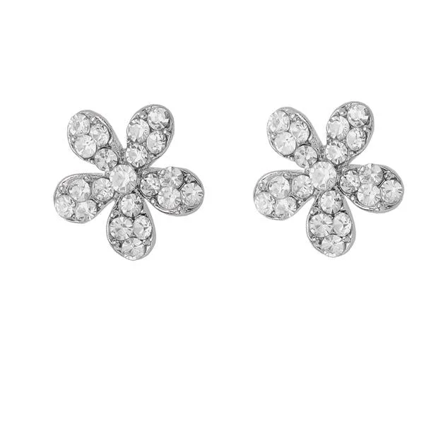 women’s adjustable earrings-Kriaa Austrian Stone Floral Shape Silver Plated Assorted Stud Earrings - 1310707B