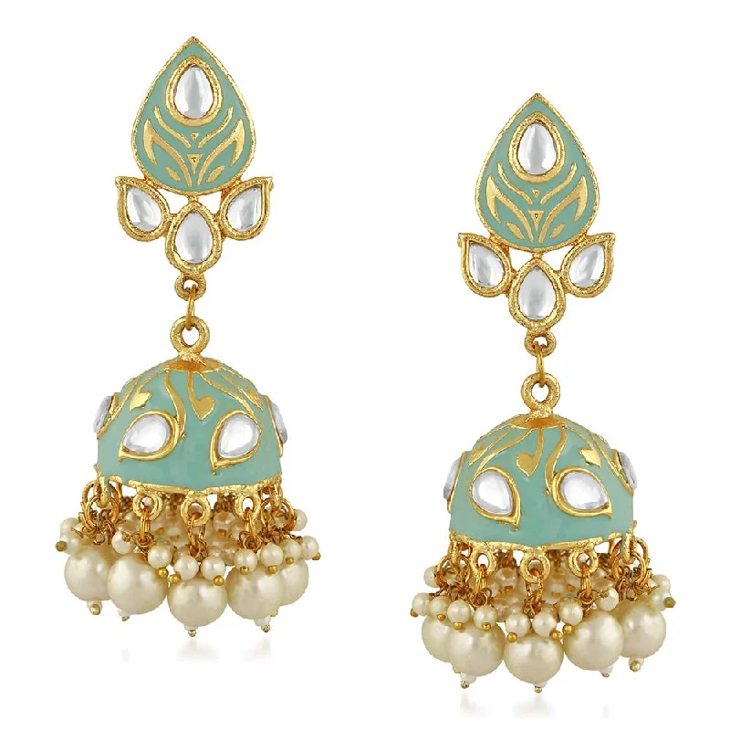 women’s gold dangling earrings-Mahi Traditional Meenakari Work Jhumka Earrings with Kundan for Women (VECJ100215)