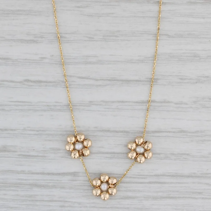 women’s initial necklaces-New Cultured Pearl Flower Bead Stations Necklace 14k Yellow Gold 18"