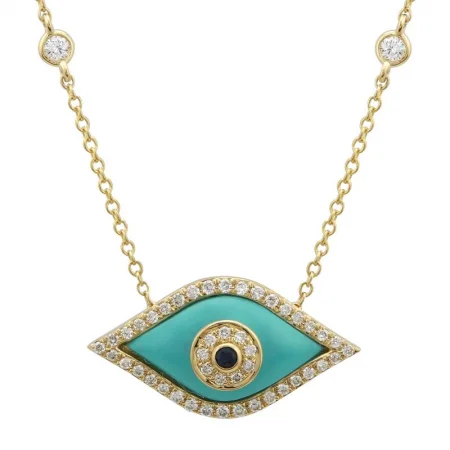 women’s dainty chain necklaces-14k Yellow Gold Turquoise Evil Eye Necklace