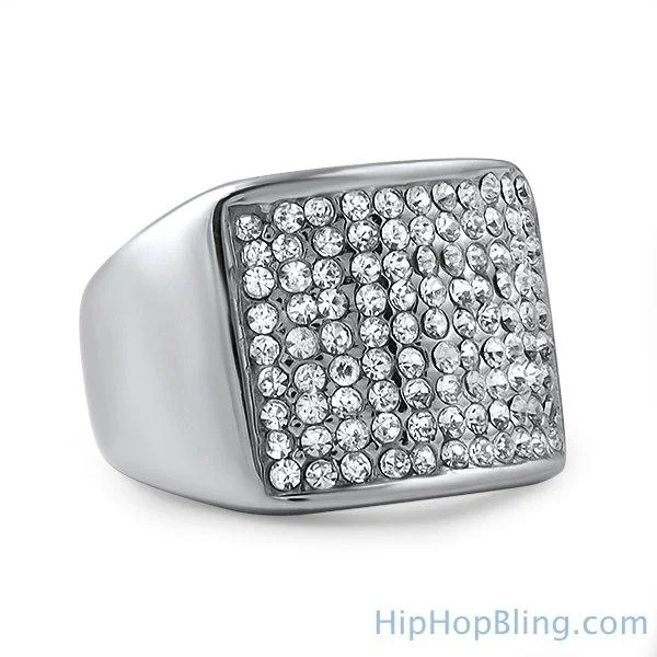 women’s oval cut rings-Classic Stainless Steel Bling Bling Ring