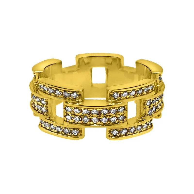 women’s vintage rings-.925 Silver Prez Link Eternity Band Gold CZ Bling Ring