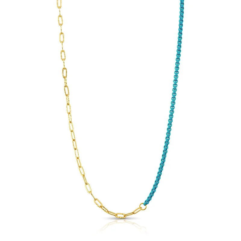 women’s bridal necklaces-HALF & HALF ENAMEL PAPERCLIP NECKLACE, TURQUOISE