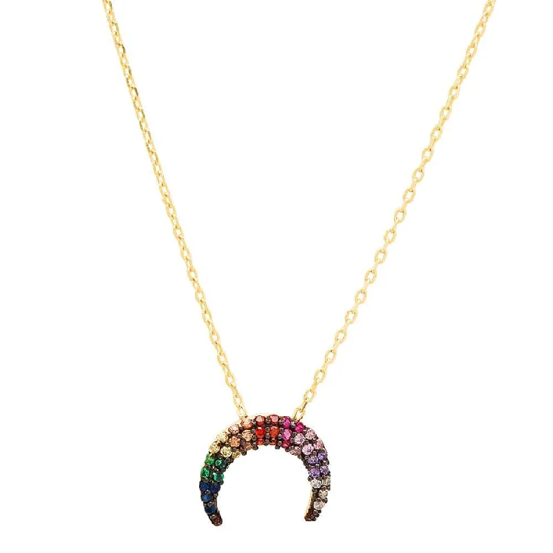 women’s heart-shaped necklaces-RAINBOW HORN NECKLACE, GOLD