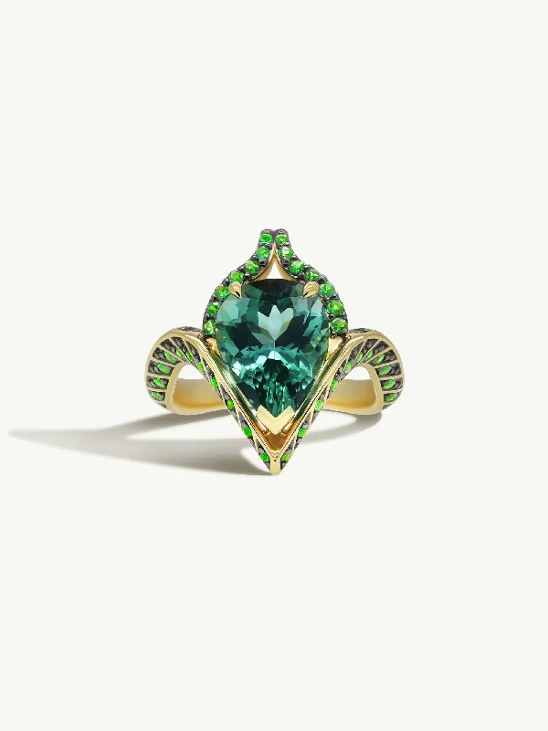 women’s statement rings-Oceanna Ring With Mint Green Tourmaline & Brilliant-Cut Tsavorite Garnets In 18K Yellow Gold