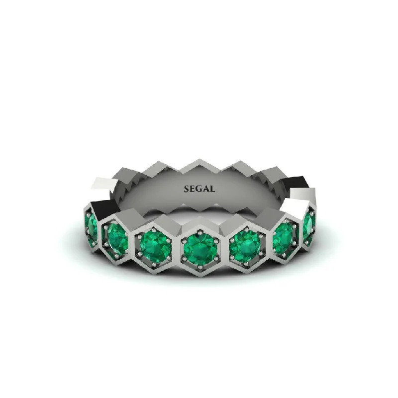 women’s high-end engagement rings-Emerald Modern Hexagon Wedding Band  - Bianca No. 6