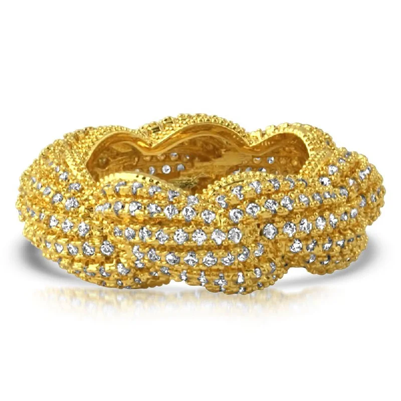 women’s gold diamond rings-French Rope CZ Eternity Band Hip Hop Ring