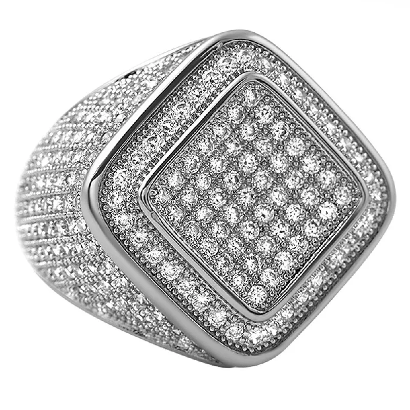 women’s adjustable rings-Deep Ice Rhodium CZ Micro Pave Bling Ring