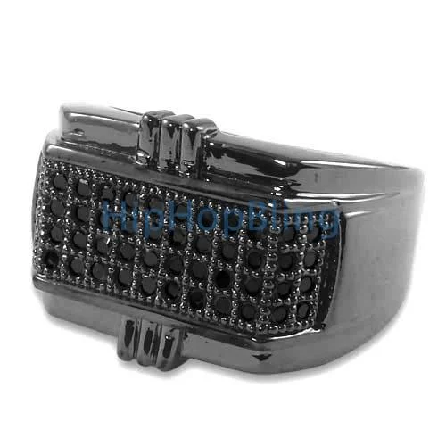 women’s gemstone rings-All Black Pimp CZ Micro Pave .925 Silver Mens Iced Out Ring