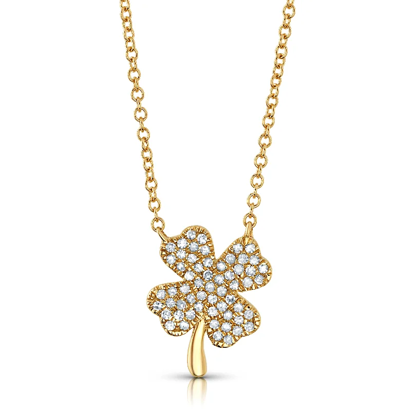 women’s red gemstone necklaces-DAZZLING DIAMOND SHAMROCK NECKLACE, 14KT GOLD