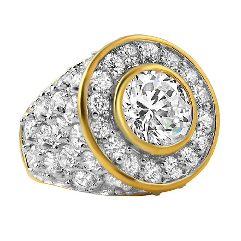 women’s gemstone wedding rings-Custom Centerstone Gold CZ Bling Bling Ring