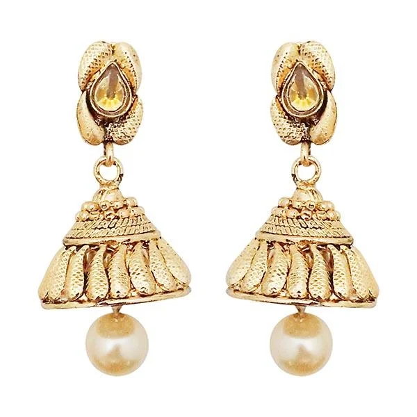 women’s dangling earrings-Kriaa Pearl Drop Gold Plated Jhumki Earrings - 1311336