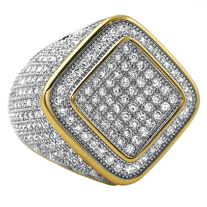 women’s multi-stone rings-Deep Ice Gold CZ Micro Pave Bling Ring