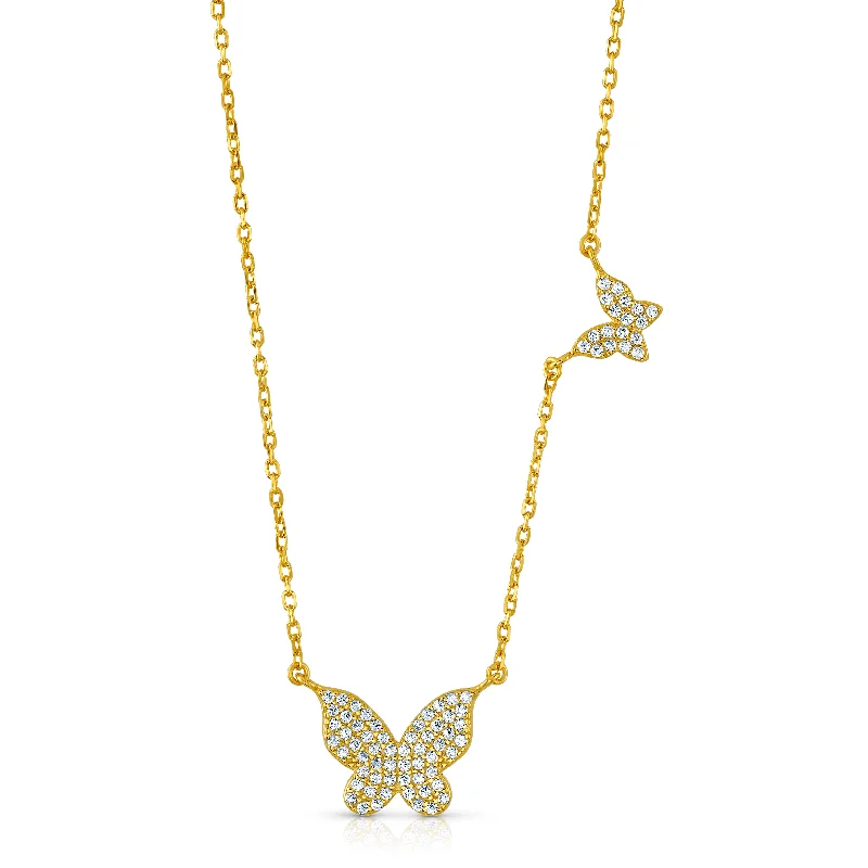 women’s pearl necklaces-DOUBLE NEW BEGINNINGS BUTTERFLY NECKLACE, GOLD