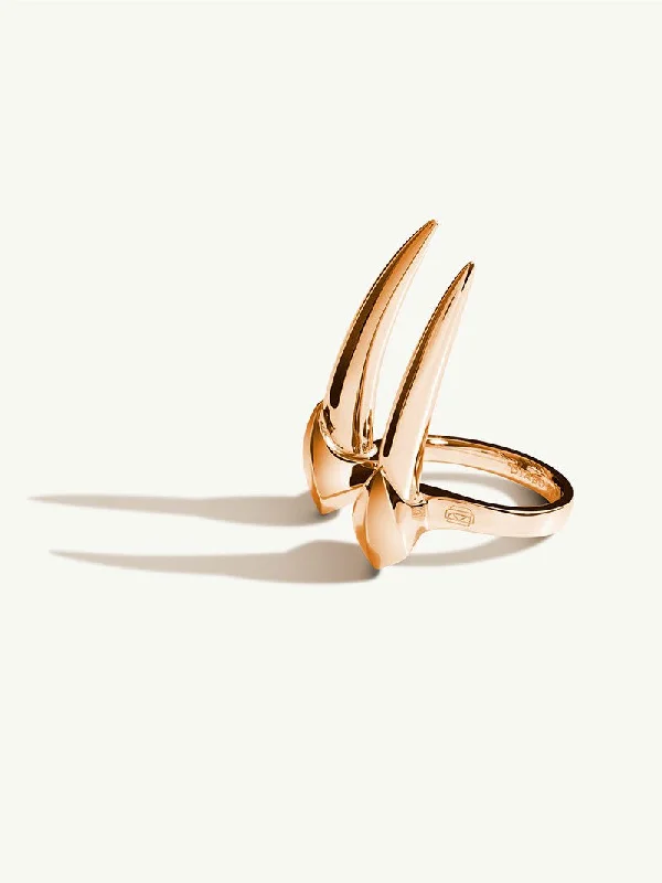 women’s sterling silver rings-Damian Brevis Horn Talisman Ring In 18K Rose Gold