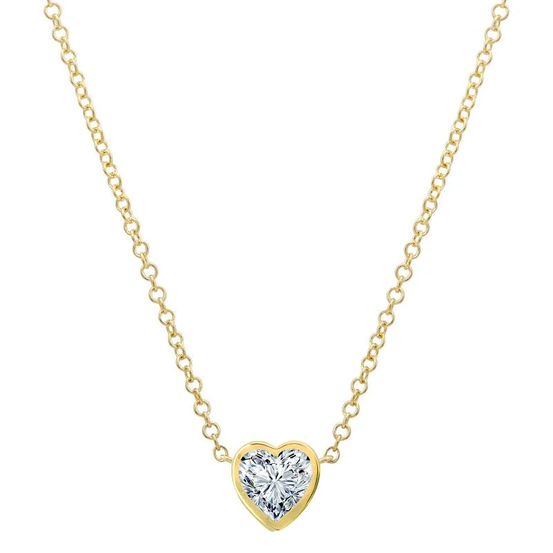 women’s sterling silver pendant necklaces-14k Yellow Gold White Topaz Bezel Heart Necklace