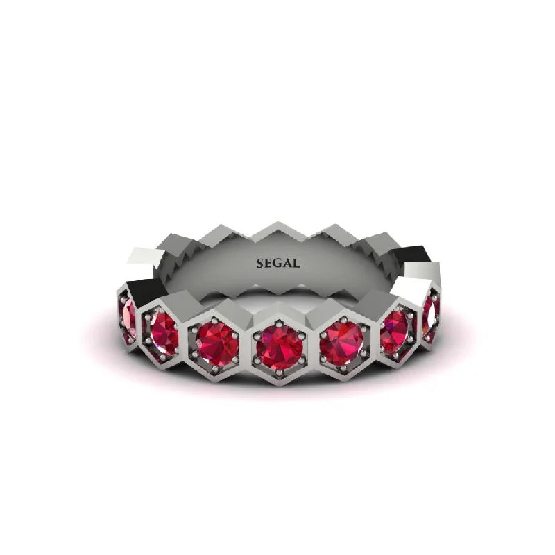 women’s split shank engagement rings-Ruby Modern Hexagon Wedding Band  - Bianca No. 12