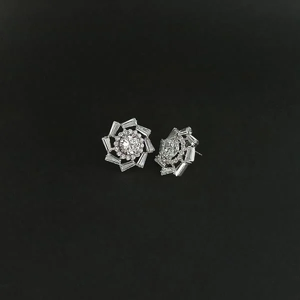 women’s gemstone earrings-Urthn AD Stone Rhodium Plated Stud Earrings - 1308055