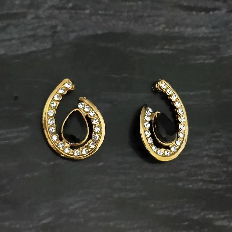 women’s sterling silver drop earrings-Kriaa Gold Plated Black Crystal And Austrian Stone Stud Earrings - 1306959A