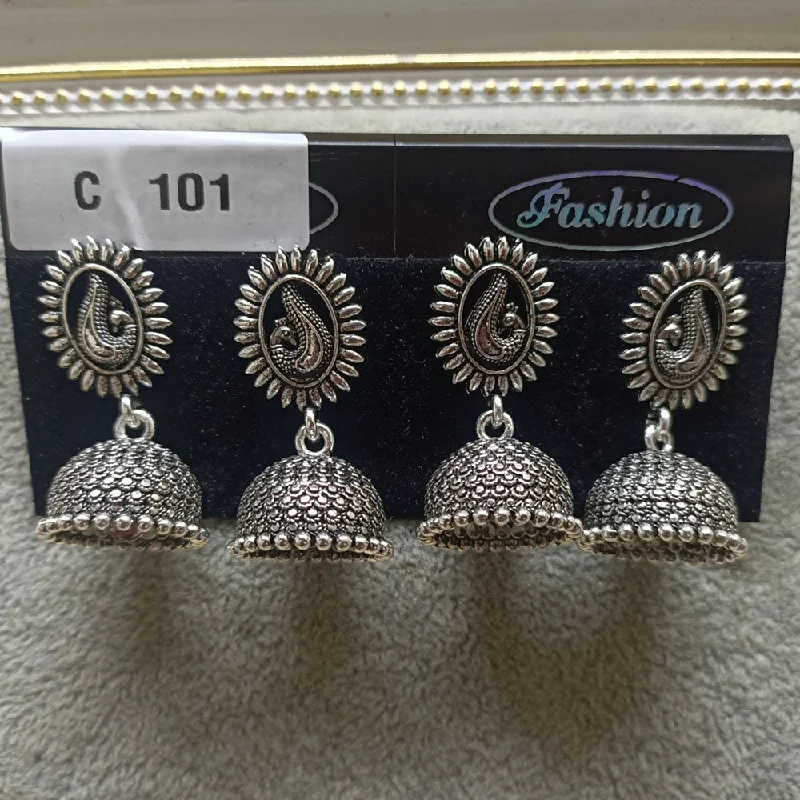 women’s pearl drop earrings-Tahura Oxidized Plated Pack Of 24  Jhumki Earrings - TAHEAR02