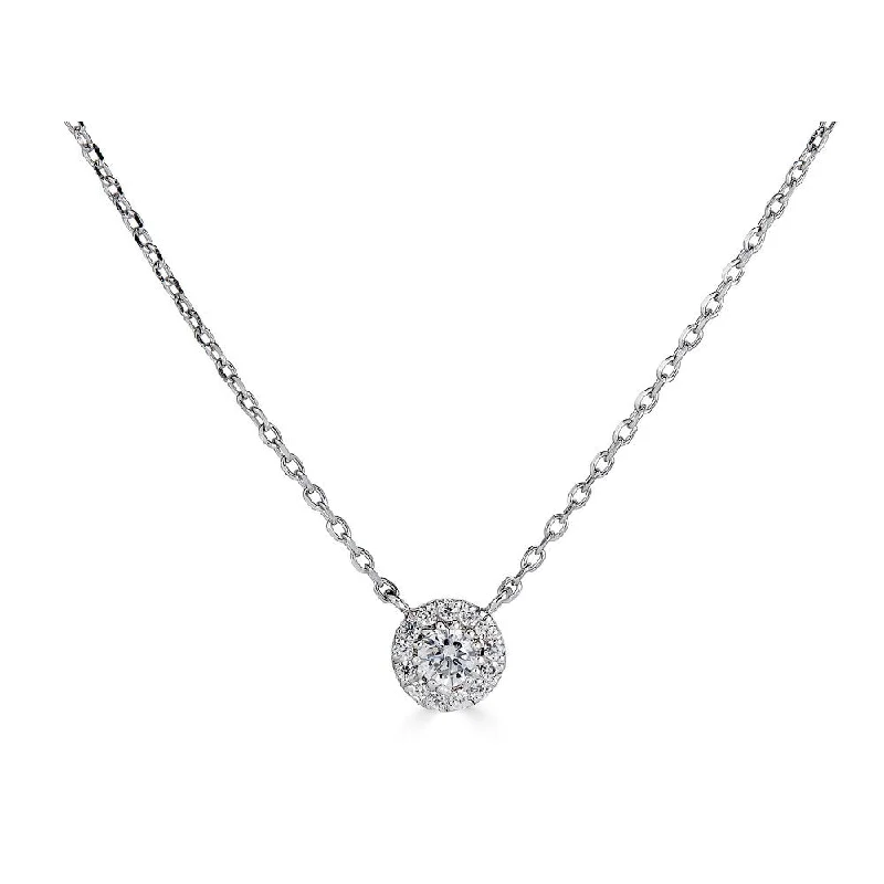 women’s choker chain necklaces-14K White Gold Diamond Halo Solitaire Necklace