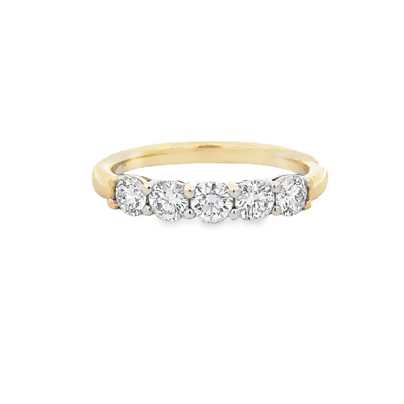 women’s custom-designed engagement rings-Five Diamond Wedding Band in Yellow Gold