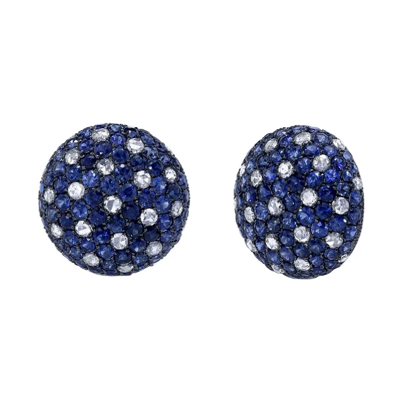 women’s gemstone earrings-Sapphire and Rose-cut Diamond Button Earrings