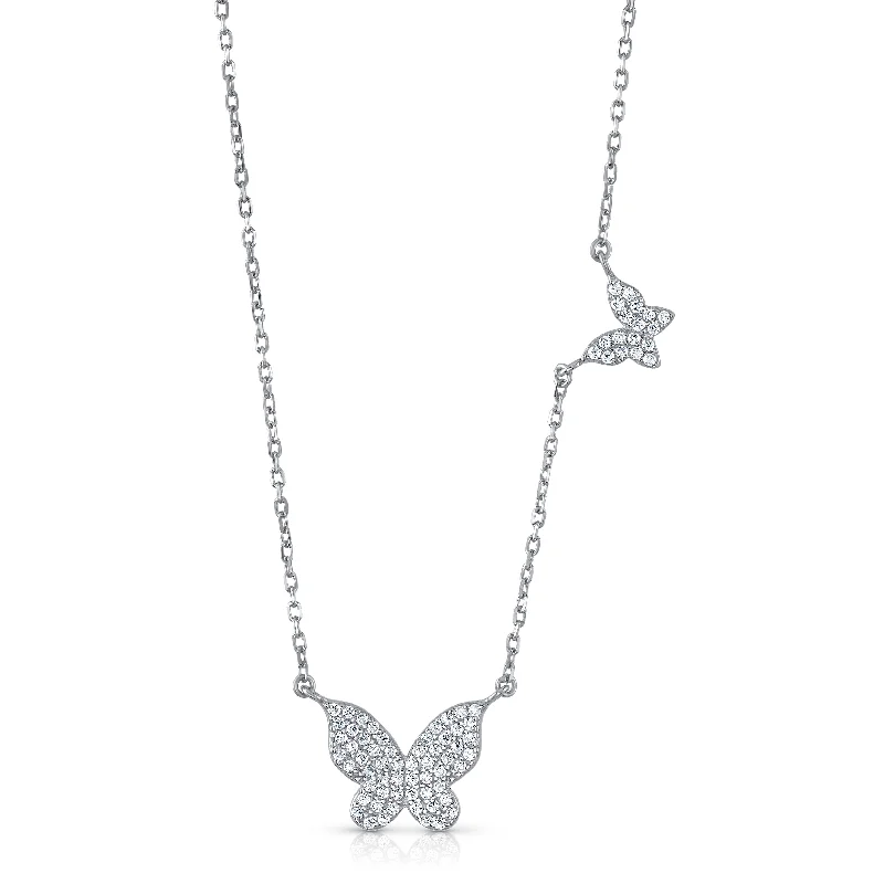 women’s chain necklaces-DOUBLE NEW BEGINNINGS BUTTERFLY NECKLACE, SILVER