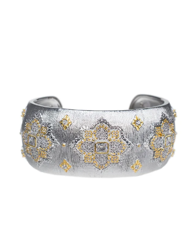 women’s unique bangles-Floral Design Open Cuff