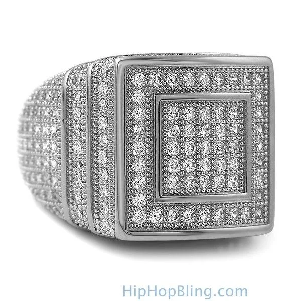 women’s statement rings-Ice Stacked Rhodium CZ Micro Pave Iced Out Ring