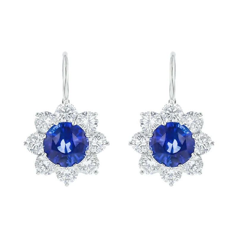 women’s dangling earrings-Sri Lankan Sapphire and Diamond Halo Drop Earrings