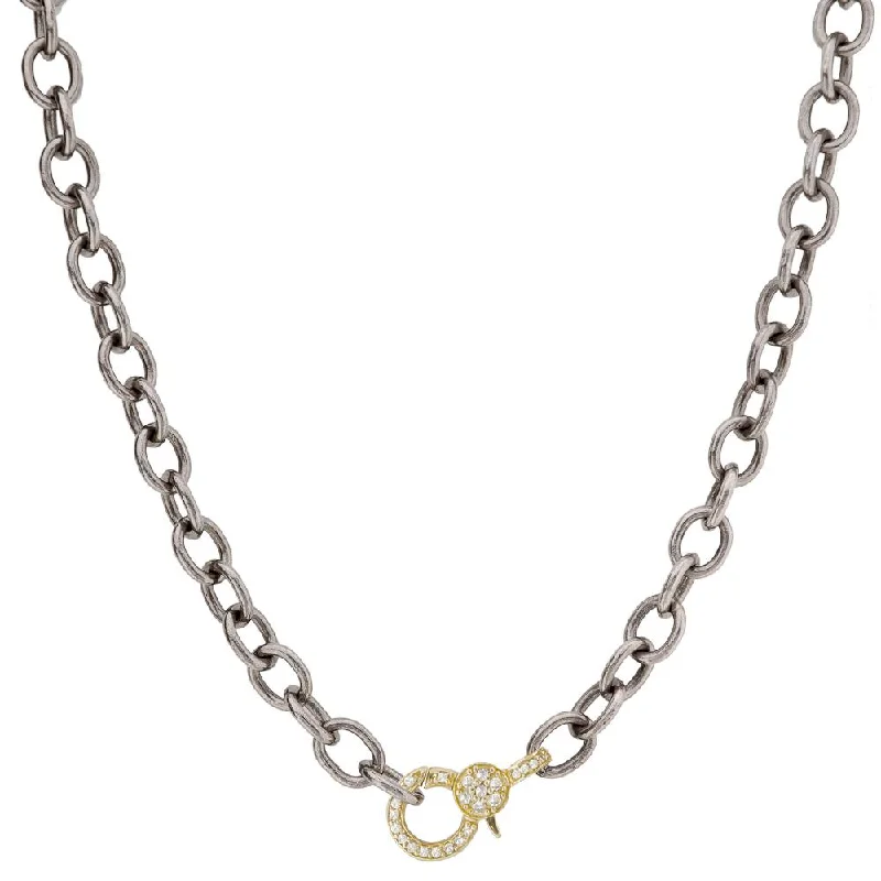 women’s silver necklaces-TEXTURED LINK CHAIN DIAMOND NECKLACE, GOLD