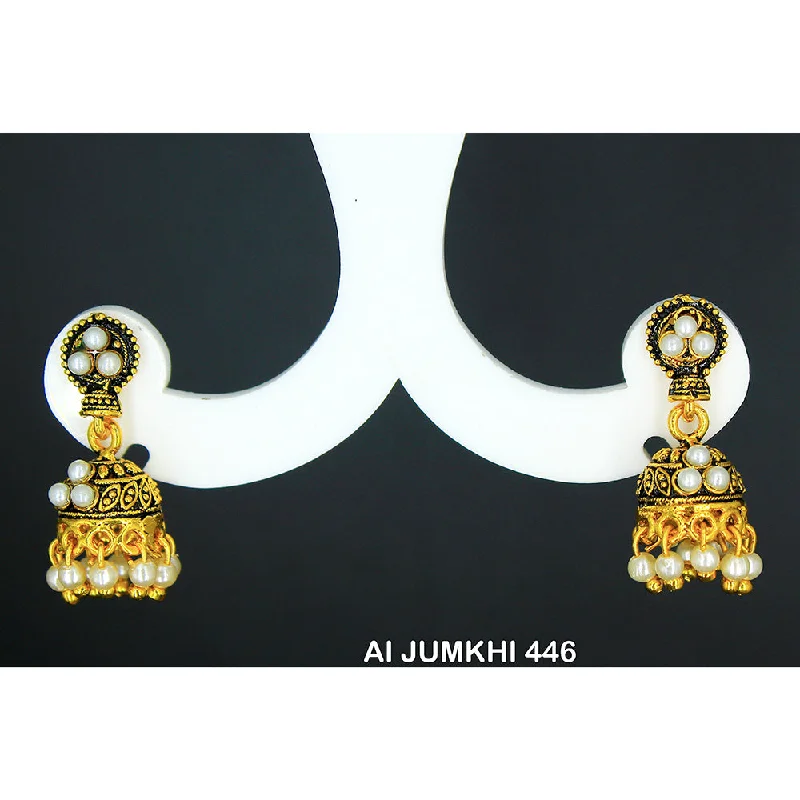 women’s vintage gold earrings-Mahavir Gold Plated White Pearl Jhumki Earrings  - AI Jumkhi 446