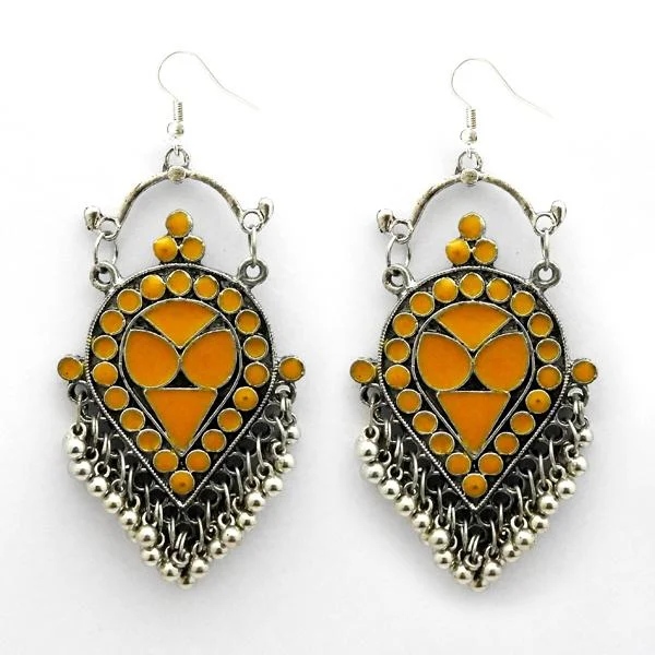 women’s elegant drop earrings-Jeweljunk Yellow Meenakari Rhodium Plated Afghani Earrings - 1312413A