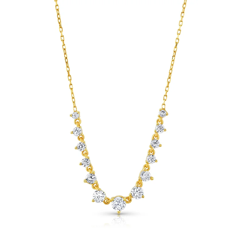 women’s bridal pendant necklaces-SOLITARE STRAND CZ NECKLACE, GOLD