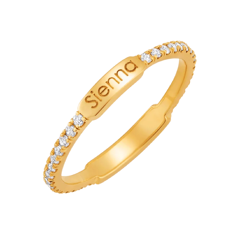 women’s chunky gold rings-Petit Diamond U-Pave Engraved Ring