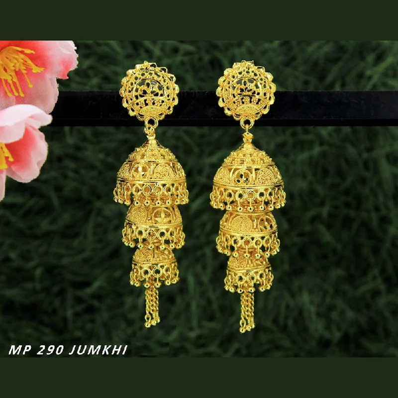 women’s ruby earrings-Mahavir Forming Gold Plated Jhumki Earrings  - MP 290 Jumkhi