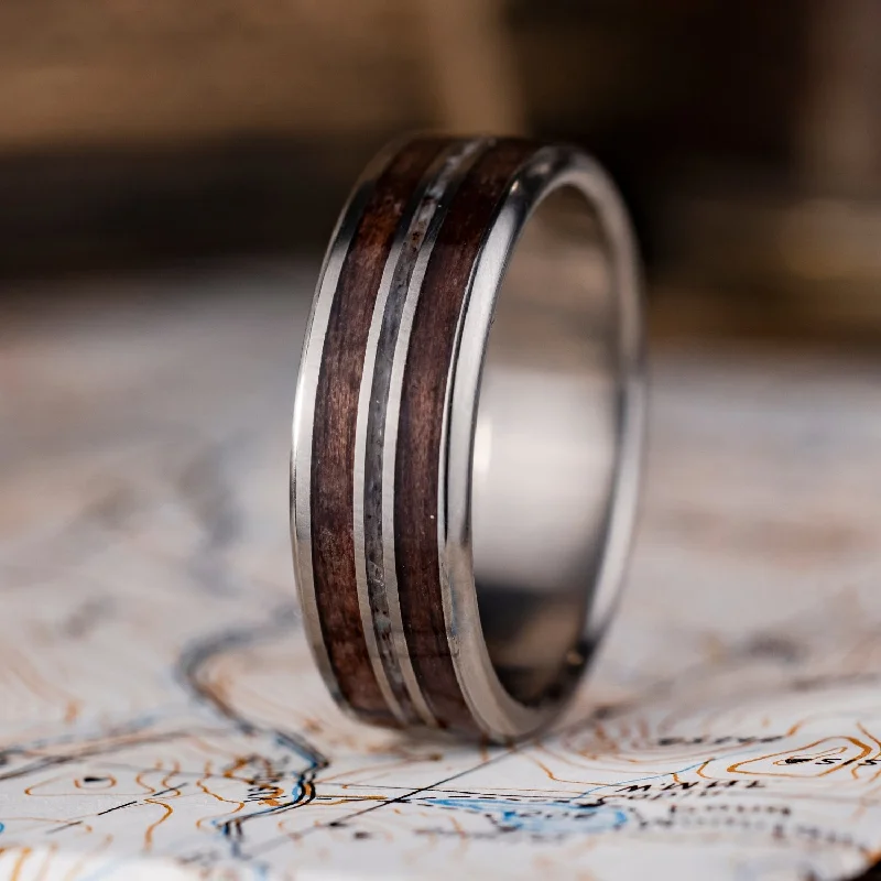 women’s engagement rings with matching bands-(In-Stock) The Stag | Men's Elk Antler and Walnut Wood Titanium Wedding Band - Size 13 | 8mm Wide