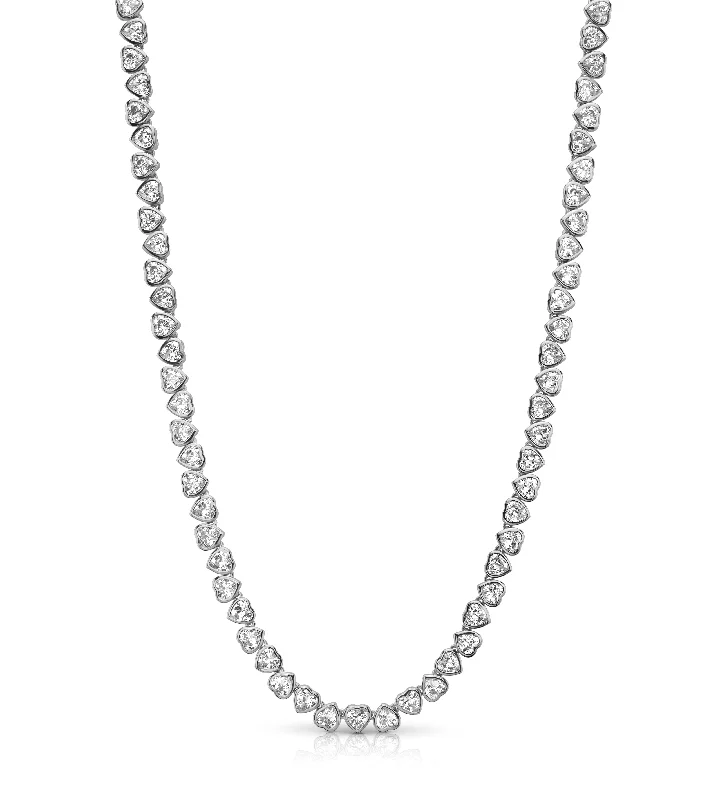 women’s anniversary necklaces-CZ HEART TENNIS NECKLACE, SILVER BR