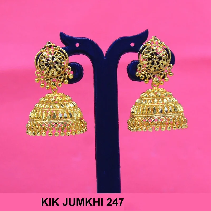 women’s chandelier earrings-Mahavir Forming Gold Plated Jhumki Earrings  - KIK Jumkhi 247