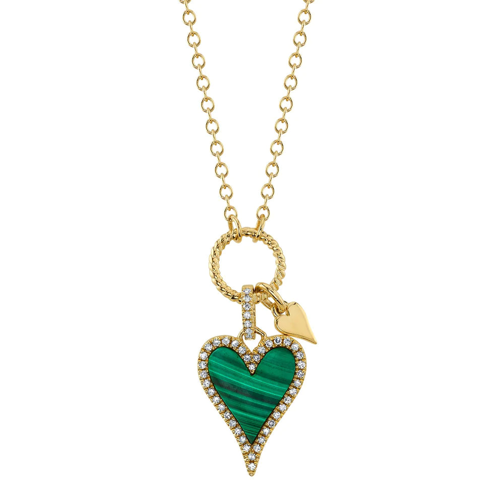 women’s gold chain necklaces-14K Yellow Gold Diamond and Malachite Heart Necklace