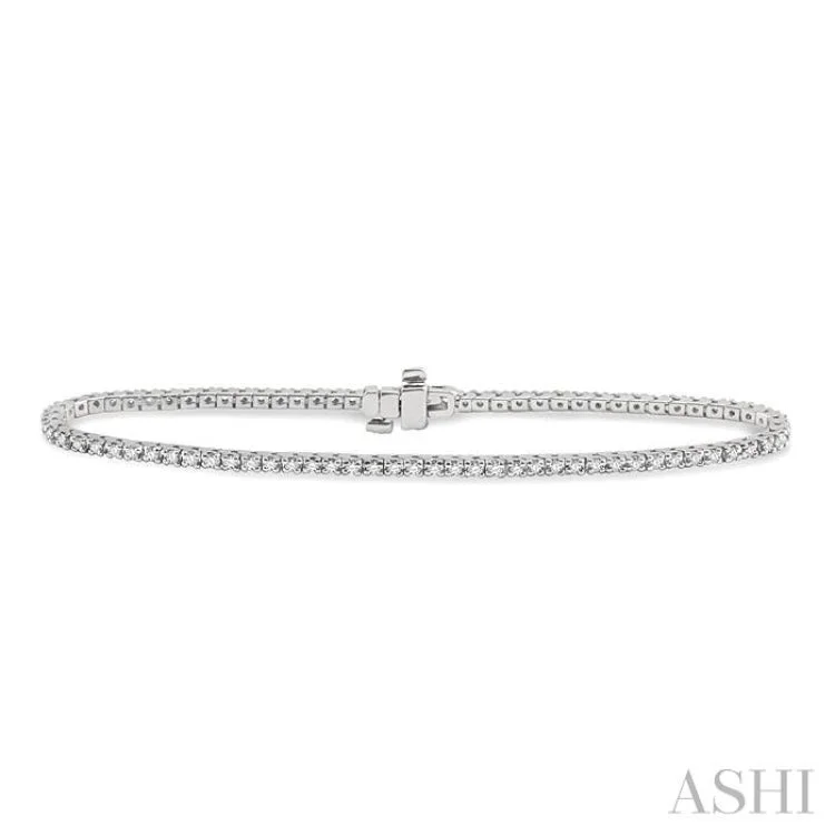 women’s adjustable bangles-1 Ctw Square Shape Round Cut Diamond Tennis Bracelet in 14K White Gold