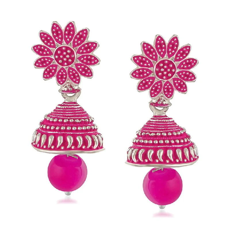 women’s fashion hoop earrings-Mahi Meenakari Work Pink Artificial Bead Floral Jhumka Drop Earrings for Women (ER1109686R)