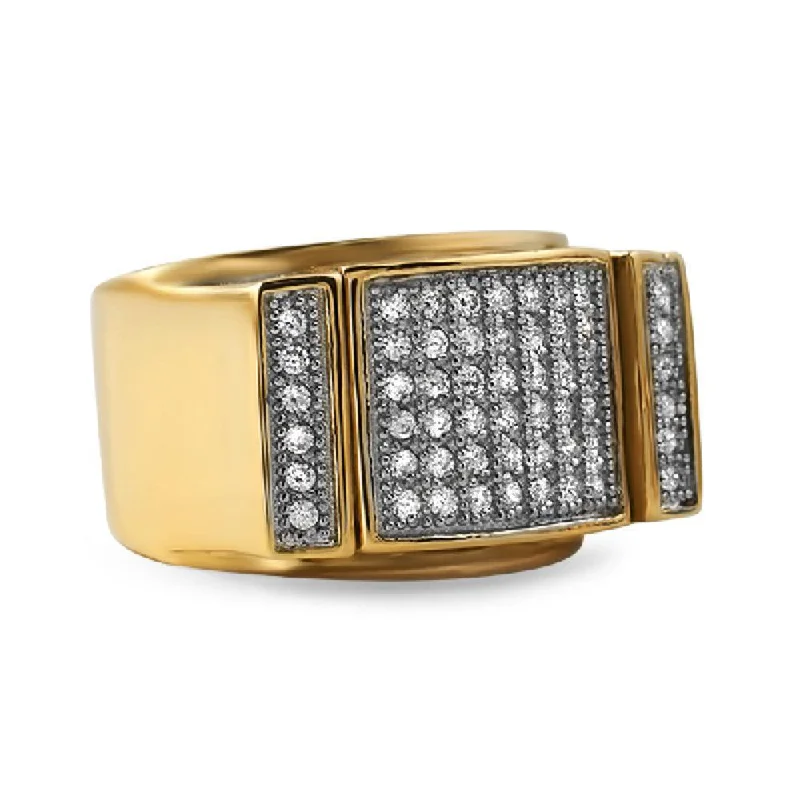 women’s chunky rings-Gold Bling Bling Ring CZ Iced Out Pave Steel Ring